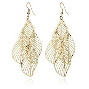 Gold Tone Leaf Dangle Earrings, Delicate Appearance, But Sturdy